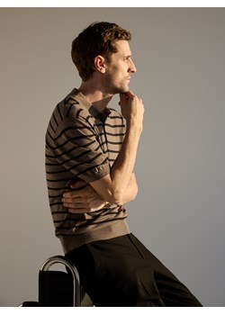 Reserved - Wełniana koszulka polo - brązowy ze sklepu Reserved w kategorii T-shirty męskie - zdjęcie 188916940