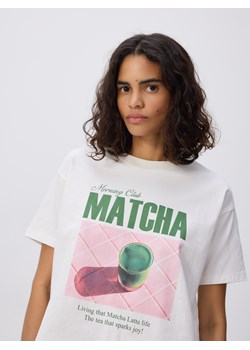 Reserved - Bawełniany t-shirt z nadrukiem - biały ze sklepu Reserved w kategorii Bluzki damskie - zdjęcie 188917084