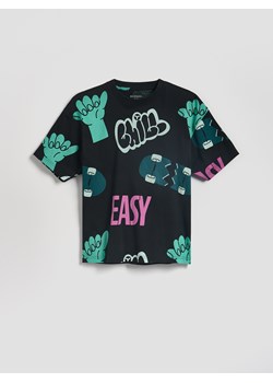 Reserved - Bawełniany t-shirt z nadrukiem - czarny ze sklepu Reserved w kategorii T-shirty chłopięce - zdjęcie 188917622