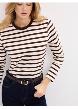 Mohito - Bawełniany longsleeve w paski - kremowy ze sklepu Mohito w kategorii Bluzki damskie - zdjęcie 188928651