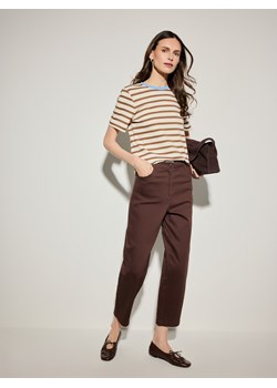 Mohito - T-shirt z merceryzowanej bawełny w paski - brązowy ze sklepu Mohito w kategorii Bluzki damskie - zdjęcie 188928883