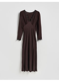 Reserved - Sukienka maxi z koronką - ciemnobrązowy ze sklepu Reserved w kategorii Sukienki - zdjęcie 188929743