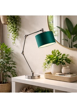 Srebrna lampka na biurko z ruchomym ramieniem ASMARA z abażurem w kolorze zieleni butelkowej ze sklepu Lysne w kategorii Lampy stołowe - zdjęcie 188930302