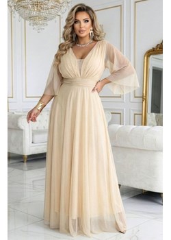Numoco 654-2 długa połyskująca sukienka plus size z dekoltem i transparentnym rękawkiem ze sklepu intimiti.pl w kategorii Sukienki - zdjęcie 188932094