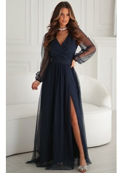 Bicotone szyfonowa długa sukienka z tiulowymi rękawami 302-01 ze sklepu intimiti.pl w kategorii Sukienki - zdjęcie 188932172