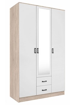 Skandynawska trzydrzwiowa szafa z lustrem dąb sonoma + biały - Montixa ze sklepu Edinos.pl w kategorii Szafy - zdjęcie 188933000