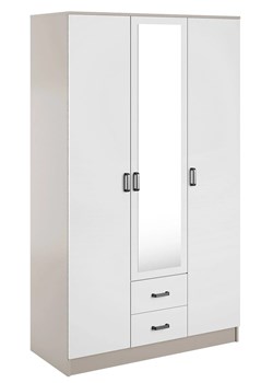 Trzydrzwiowa szafa z lustrem i szufladami kaszmir + biały - Montixa ze sklepu Edinos.pl w kategorii Szafy - zdjęcie 188933012