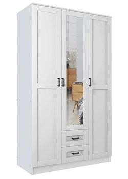 Biała trzydrzwiowa szafa z lustrem i szufladami - Lorenix ze sklepu Edinos.pl w kategorii Szafy - zdjęcie 188933040