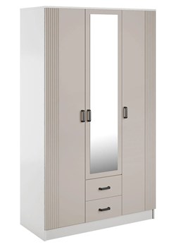 Szafa trzydrzwiowa z lustrem i szufladami biały + kaszmir - Elviona ze sklepu Edinos.pl w kategorii Szafy - zdjęcie 188933061