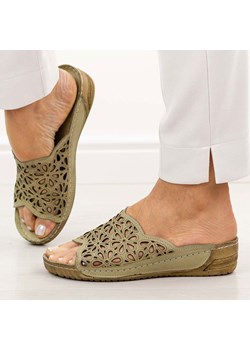 Zielone avocado ażurowe skórzane klapki damskie T.Sokolski L225 ze sklepu suzana.pl w kategorii Klapki damskie - zdjęcie 188936651