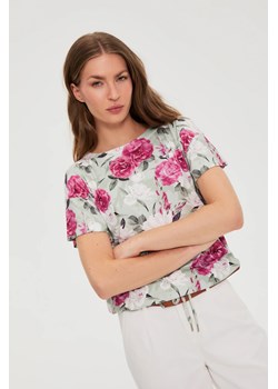 Bluzka w kwiaty z wiązaniem oliwkowa ze sklepu Moodo.pl w kategorii Bluzki damskie - zdjęcie 188937141