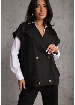 Czarna Dwurzędowa Kamizelka Oversize o Garniturowym Kroju Edoriela ze sklepu renee.pl w kategorii Kamizelki damskie - zdjęcie 188938943