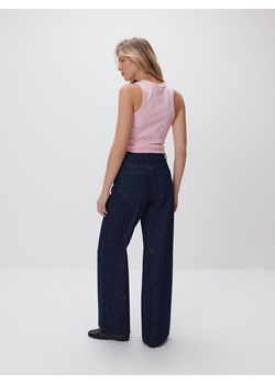 Reserved - Jeansy wide leg z haftem - granatowy ze sklepu Reserved w kategorii Spodnie dziewczęce - zdjęcie 188939434