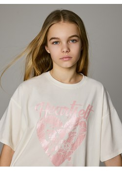 Reserved - T-shirt z metalicznym nadrukiem - złamana biel ze sklepu Reserved w kategorii Bluzki dziewczęce - zdjęcie 188939700