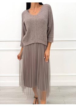 Cappuccino Sukienka ze Sweterkiem ze sklepu ModnaKiecka.pl w kategorii Sukienki - zdjęcie 188954054