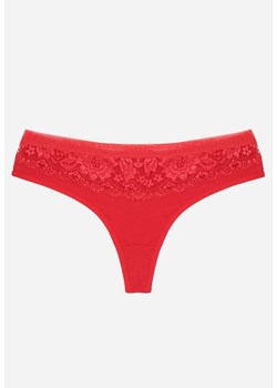 Czerwone Majtki Typu Stringi z Bawełną i Koronką Zeliche ze sklepu renee.pl w kategorii Majtki damskie - zdjęcie 188954531