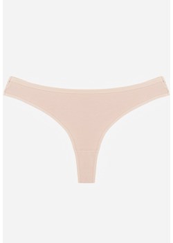 Beżowe Gładkie Majtki Stringi z Bawełną Chrysile ze sklepu renee.pl w kategorii Majtki damskie - zdjęcie 188955553