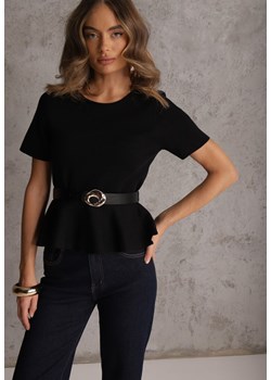 Czarna Dzianinowa Bluzka Baskinka z Paskiem i Klamrą Megassa ze sklepu renee.pl w kategorii Bluzki damskie - zdjęcie 188955580