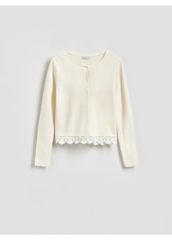 Reserved - Kardigan z koronką - kremowy ze sklepu Reserved w kategorii Swetry damskie - zdjęcie 188955951