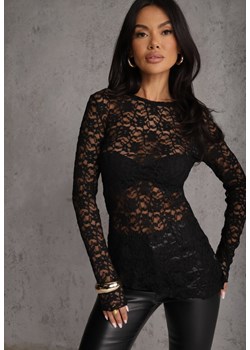 Czarna Bluzka z Koronki o Asymetrycznym Kroju Kortesta ze sklepu renee.pl w kategorii Bluzki damskie - zdjęcie 188957380