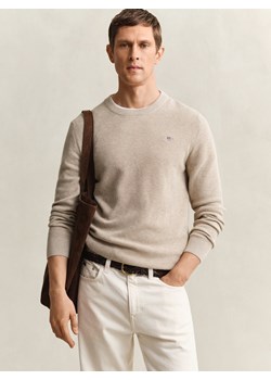 Gant Męski sweter z dzianiny Mężczyźni Bawełna (100%) beżowy jednolity ze sklepu vangraaf w kategorii Swetry męskie - zdjęcie 188958410