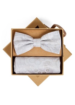 Finshley & Harding London Męska jedwabna muszka i poszetka Mężczyźni Jedwab (100%) beżowy wzorzysty ze sklepu vangraaf w kategorii Muchy - zdjęcie 188958473