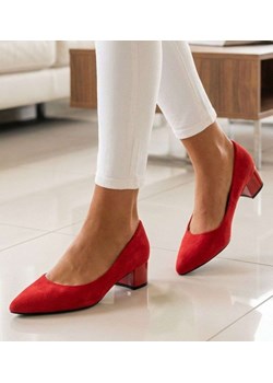 Czerwone czółenka na niskim obcasie Pointy Toe /G8-2 18806 T381/ ze sklepu Pantofelek24.pl w kategorii Czółenka - zdjęcie 188962494