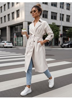 Trencz damski długi BINCIA jasnoszara Dstreet TY4338 ze sklepu DSTREET.PL w kategorii Płaszcze damskie - zdjęcie 188963470