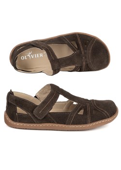Buty damskie BAREFOOT Ultralekkie półsandały Olivier 1285 na rzep brąz welur ze sklepu butyolivier w kategorii Półbuty damskie - zdjęcie 188963883