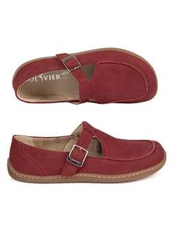 Damskie buty barefoot skórzane Olivier 1295 klamerka bordo nubuk ze sklepu butyolivier w kategorii Półbuty damskie - zdjęcie 188963931