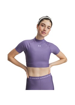 Damska koszulka treningowa Under Armour HeatGear Crop Mock SS - fioletowa ze sklepu Sportstylestory.com w kategorii Bluzki damskie - zdjęcie 188964300