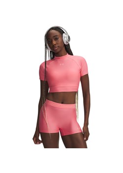 Damska koszulka treningowa Under Armour HeatGear Crop Mock SS - różowa ze sklepu Sportstylestory.com w kategorii Bluzki damskie - zdjęcie 188964304