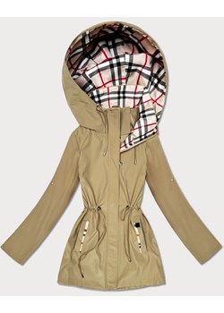 Damska kurtka z wykończeniem w kratkę Goodlookin piaskowa (KK60411-4#) ze sklepu goodlookin.pl w kategorii Kurtki damskie - zdjęcie 188980202