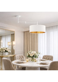 Regulowana lampa wisząca z białym abażurem glamour RANGUN GOLD ze sklepu Lysne w kategorii Lampy wiszące - zdjęcie 188980592