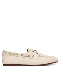 Półbuty Tommy Hilfiger Th Sleek Leather Boat Shoe FW0FW09148 Écru ze sklepu eobuwie.pl w kategorii Buty sportowe damskie - zdjęcie 188980733