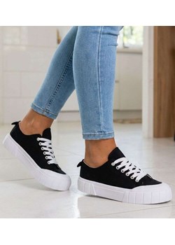 Czarne niskie trampki damskie z tkaniny /D3-1 15968  G157/ ze sklepu Pantofelek24.pl w kategorii Trampki damskie - zdjęcie 188981724