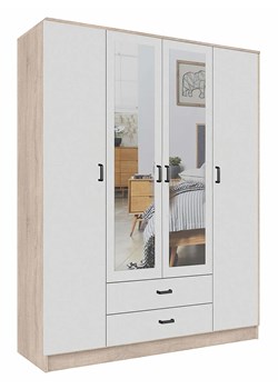 Czterodrzwiowa szafa z lustrem w kolorze dąb sonoma + biały - Orvexa ze sklepu Edinos.pl w kategorii Szafy - zdjęcie 188982233