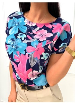 Granatowa Bluzeczka z Motywem Kwiatowym ze sklepu ModnaKiecka.pl w kategorii Bluzki damskie - zdjęcie 188983500