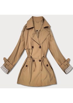 Krótki trencz na guziki Goodlookin ciemny beżowy (KK60415-4#) ze sklepu goodlookin.pl w kategorii Płaszcze damskie - zdjęcie 188984261