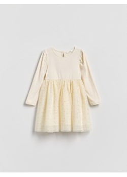 Reserved - Sukienka z tiulowym dołem - kremowy ze sklepu Reserved w kategorii Sukienki dziewczęce - zdjęcie 188985284