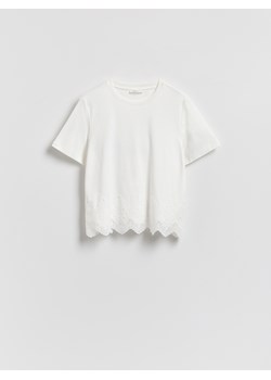 Reserved - T‑shirt z koronkową aplikacją - biały ze sklepu Reserved w kategorii Bluzki damskie - zdjęcie 188985824