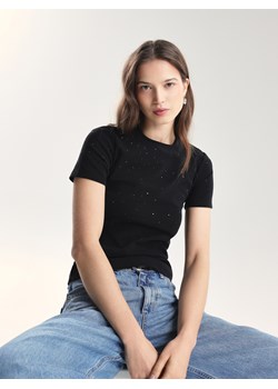 Reserved - T-shirt z aplikacjami - czarny ze sklepu Reserved w kategorii Bluzki damskie - zdjęcie 189001080