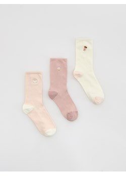 Reserved - 3 pack skarpet z nadrukiem - pastelowy róż ze sklepu Reserved w kategorii Skarpetki damskie - zdjęcie 189001110