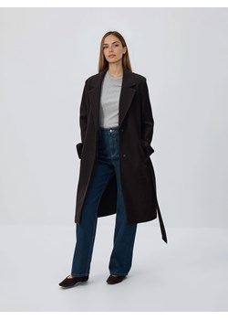 Reserved - Płaszcz z wiązanym paskiem - ciemnobrązowy ze sklepu Reserved w kategorii Płaszcze damskie - zdjęcie 189001294