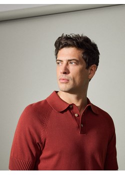 Reserved - Bawełniany sweter polo - czerwony ze sklepu Reserved w kategorii Swetry męskie - zdjęcie 189001573