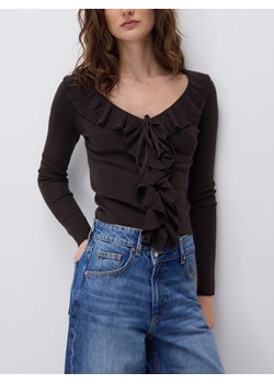 Reserved - Sweter z falbanką - ciemnobrązowy ze sklepu Reserved w kategorii Bluzki damskie - zdjęcie 189001744