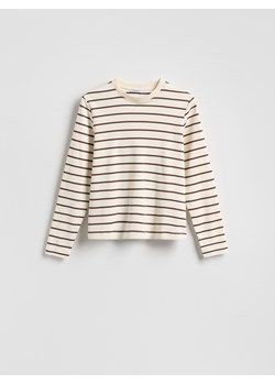 Reserved - Longsleeve z merceryzowanej bawełny - brązowy ze sklepu Reserved w kategorii Bluzki damskie - zdjęcie 189003603