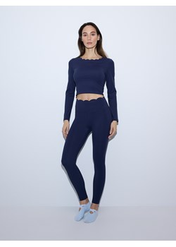 Reserved - Longsleeve z ozdobnym dekoltem - granatowy ze sklepu Reserved w kategorii Bluzki damskie - zdjęcie 189004990