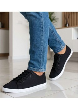 Sznurowane czarne trampki męskie z tkaniny /C1-2 18732 T280/ ze sklepu Pantofelek24.pl w kategorii Trampki męskie - zdjęcie 189005830