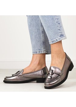 Srebrne pewter mokasyny damskie Potocki 12369 ze sklepu suzana.pl w kategorii Mokasyny damskie - zdjęcie 189010043
